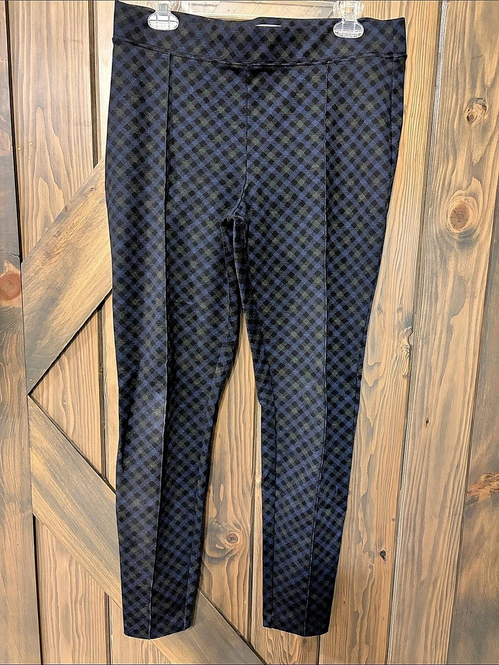 Old Navy High-Waisted Stevie Ponte-Knit Pants Plaid Blue & Black Size Large